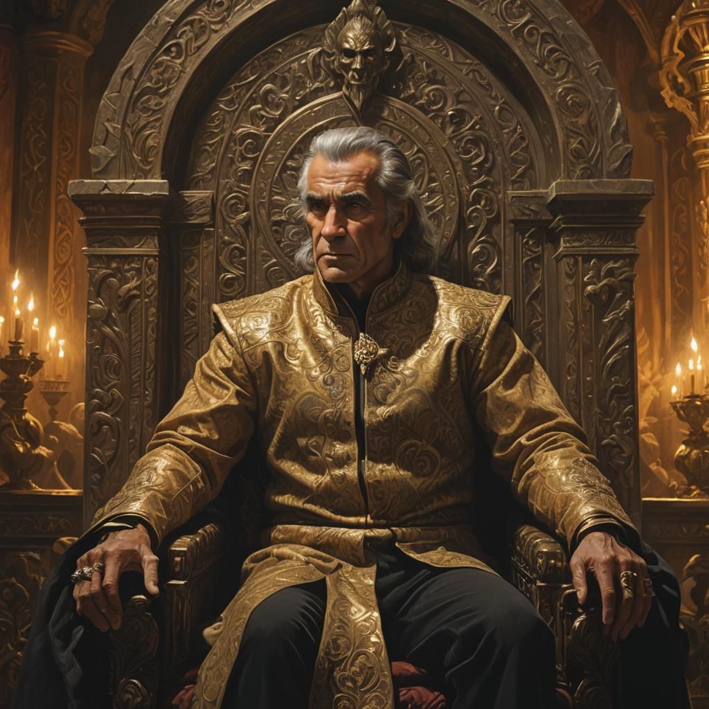 Khan on Throne: Concept Art Inspired by Oil Painting