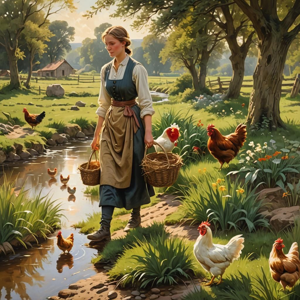 Idyllic 19th-Century Rural Landscape with Farmer