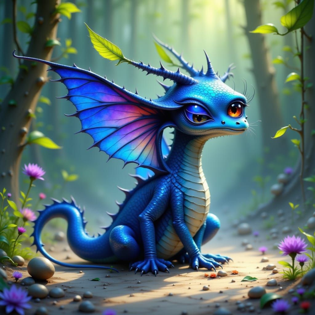Iridescent Blueberry-Dragon Hybrid in Whimsical Style