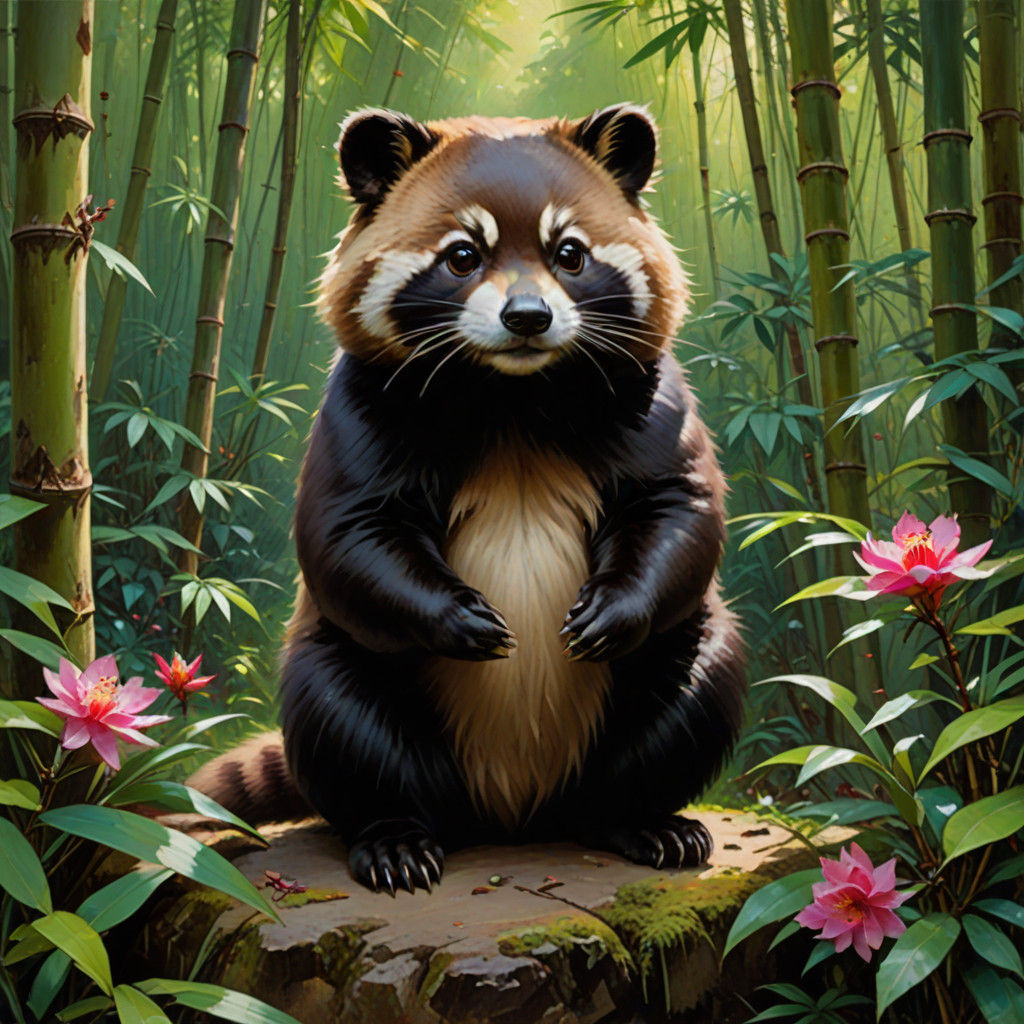 Tanuki in a Serene Asian Forest