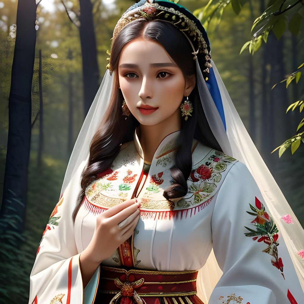 Woman in Embroidered Serbian Costume, Detailed Photo