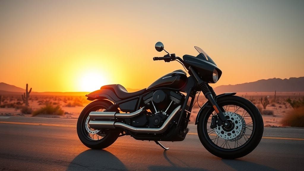 Hyperrealistic Desert Highway Chopper Motorcycle