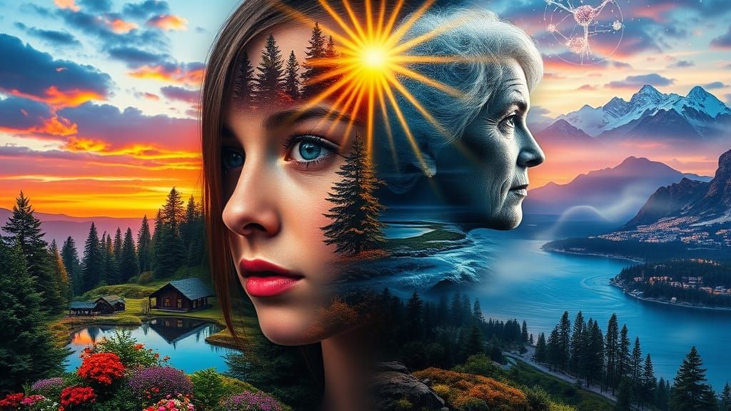 Double Exposure Portrait Merging Forest Paradise and Winter ...