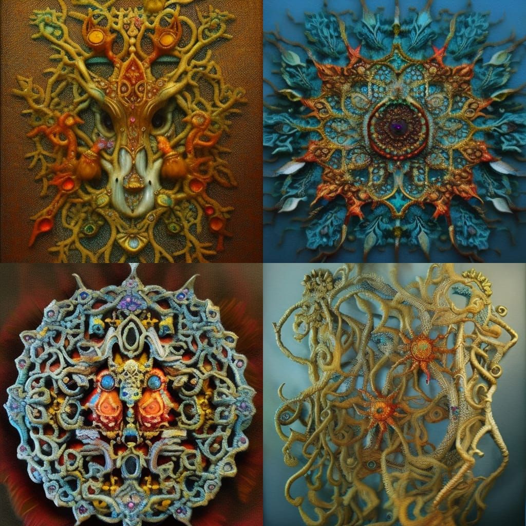 Hyperdetailed Glass Ceramic Creatures in Baroque Style