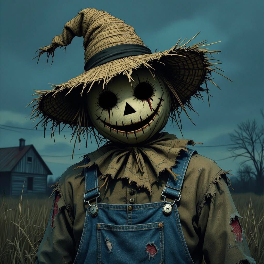 Ominous Scarecrow with Creepy Smile, Digital Art