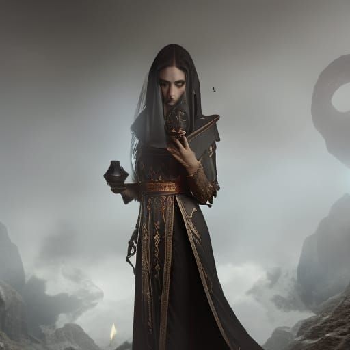 Female Warlock Manipulating Void Energy: Digital Matte Paint...