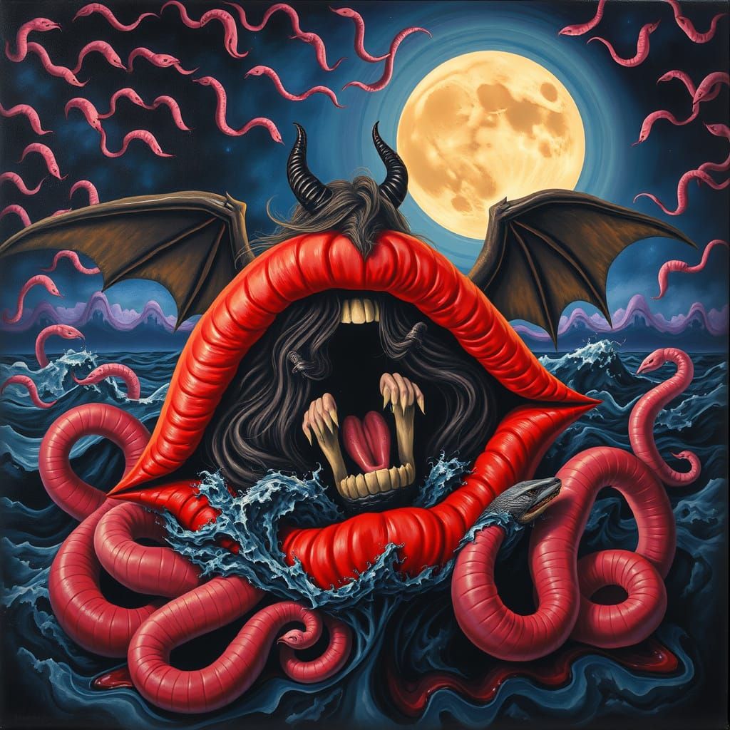 Gothic Goddess Trapped in Surreal Red Lips