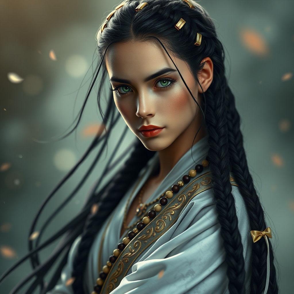Fantasy Monk with Braided Hair and Gold Clips