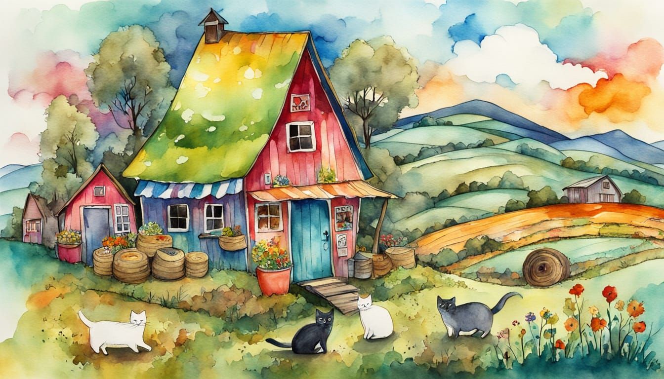 Whimsical Farmstand in Naive Art Style