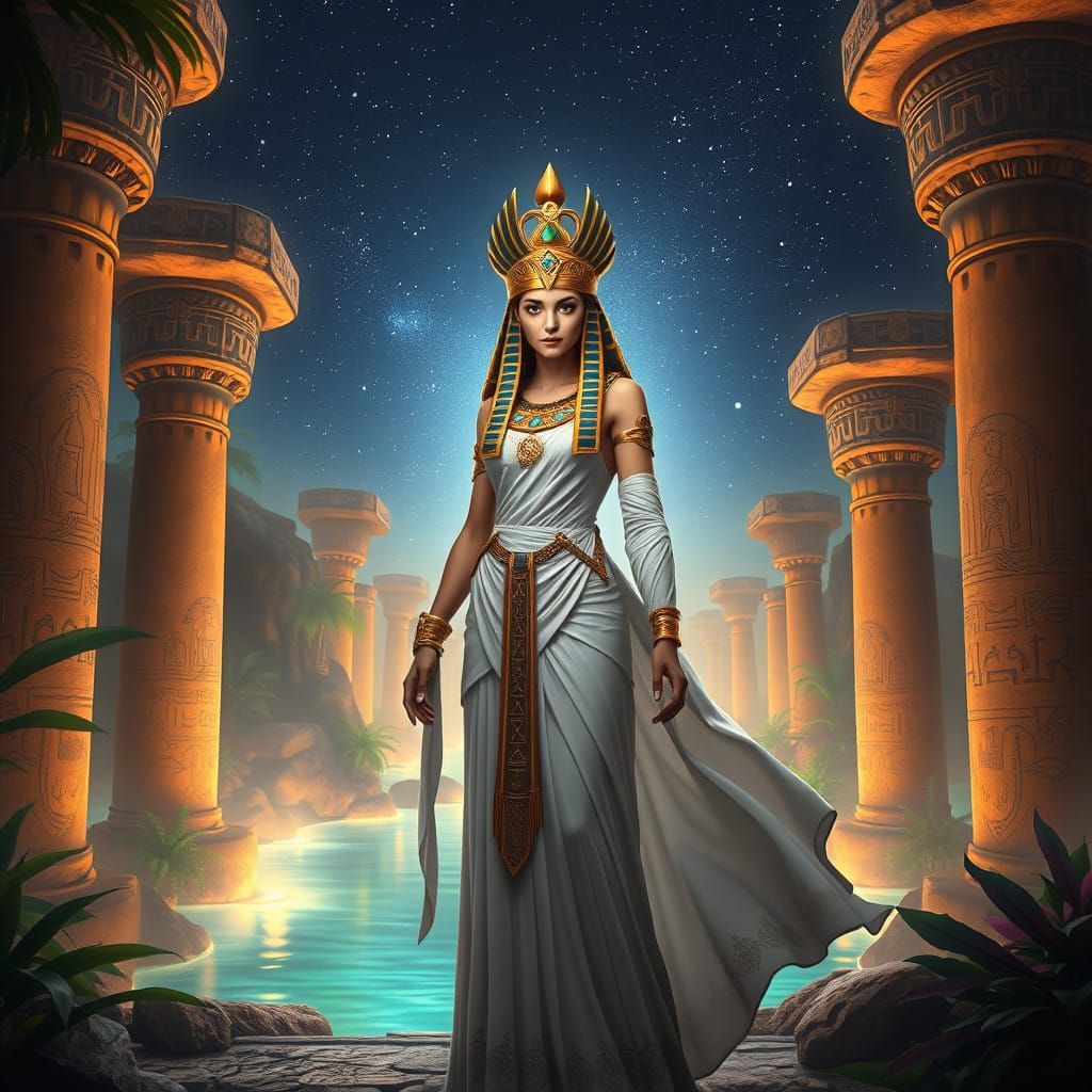 Ancient Egyptian Goddess in Mystical Oasis