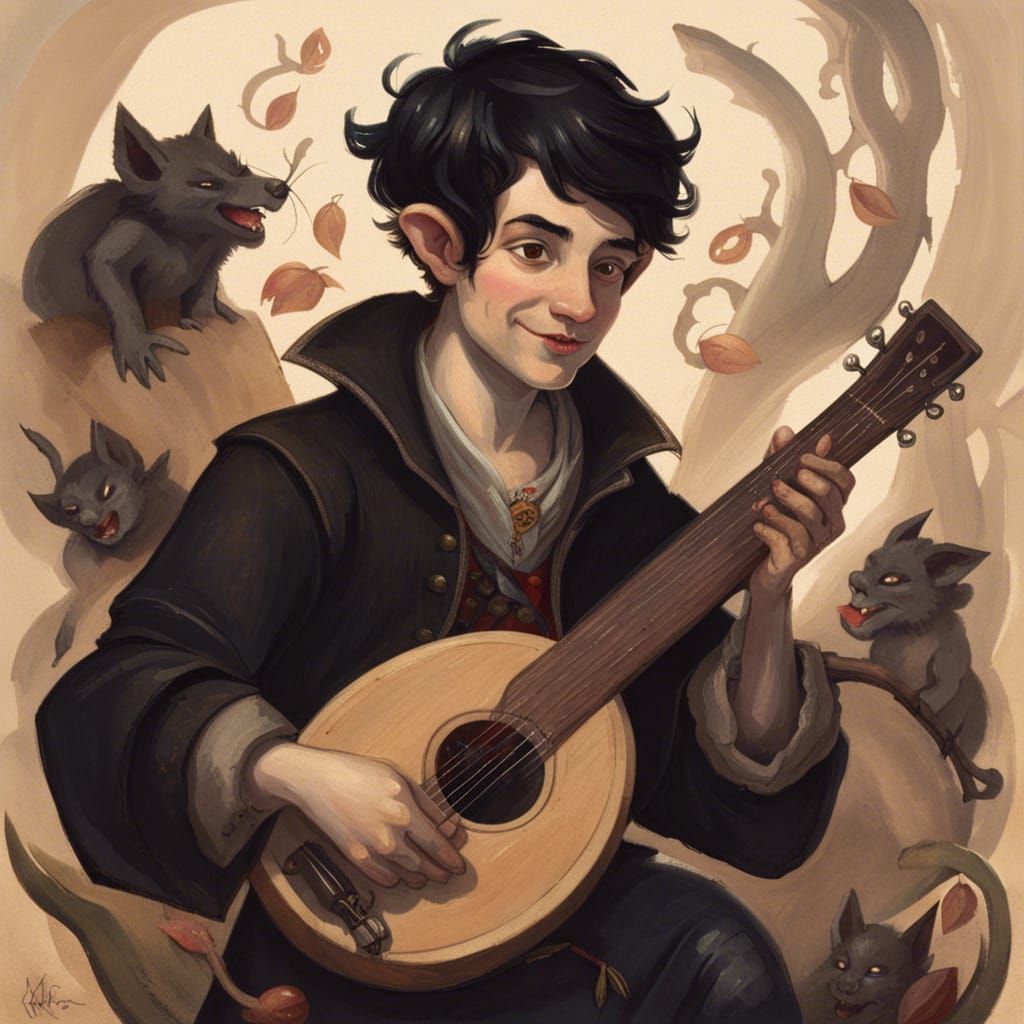 Gnome Bard Portrait with Demons
