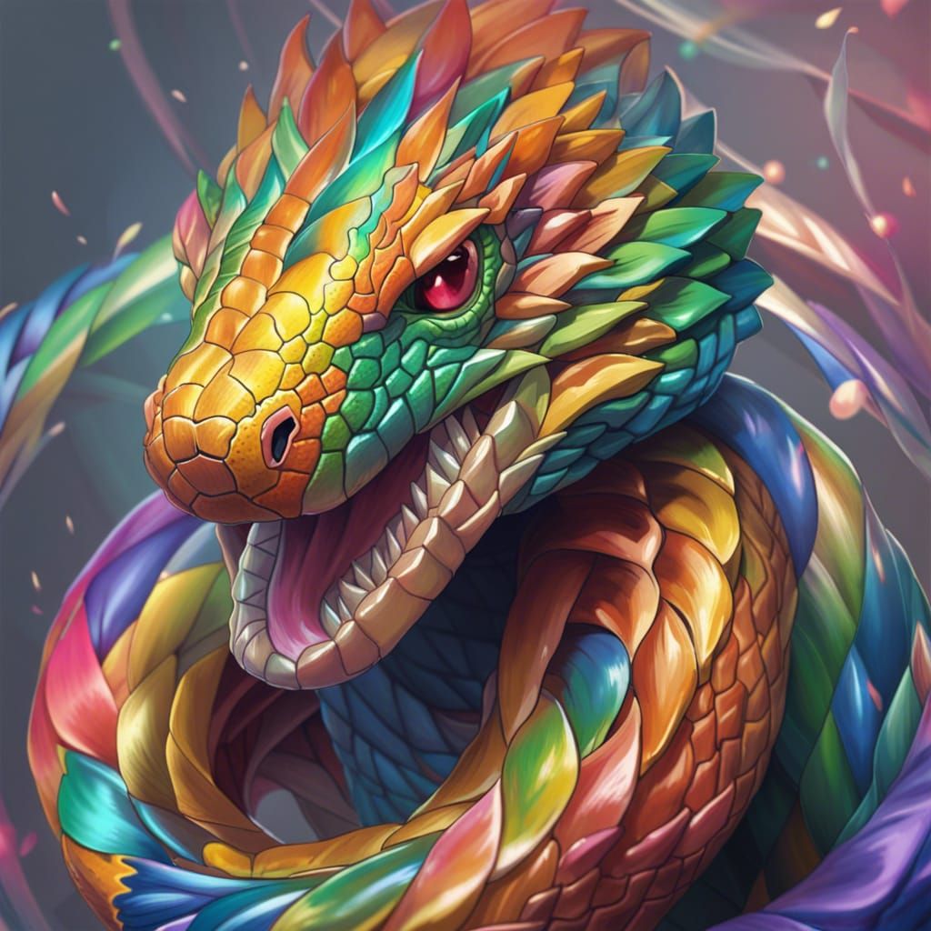 Rainbow Snake Portrait in Hyperdetailed Style