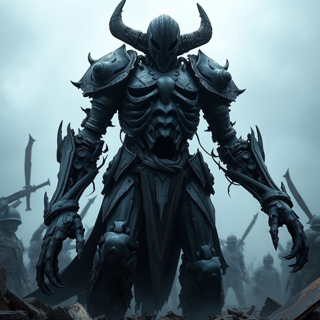 Cybernetic War Machine in a Gothic, Post-Apocalyptic Landsca...