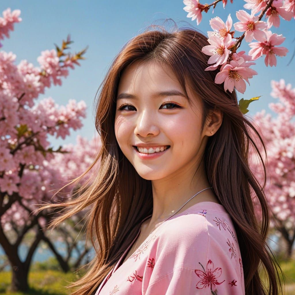 Ethereal Sakura Maiden in a Whimsical Wind