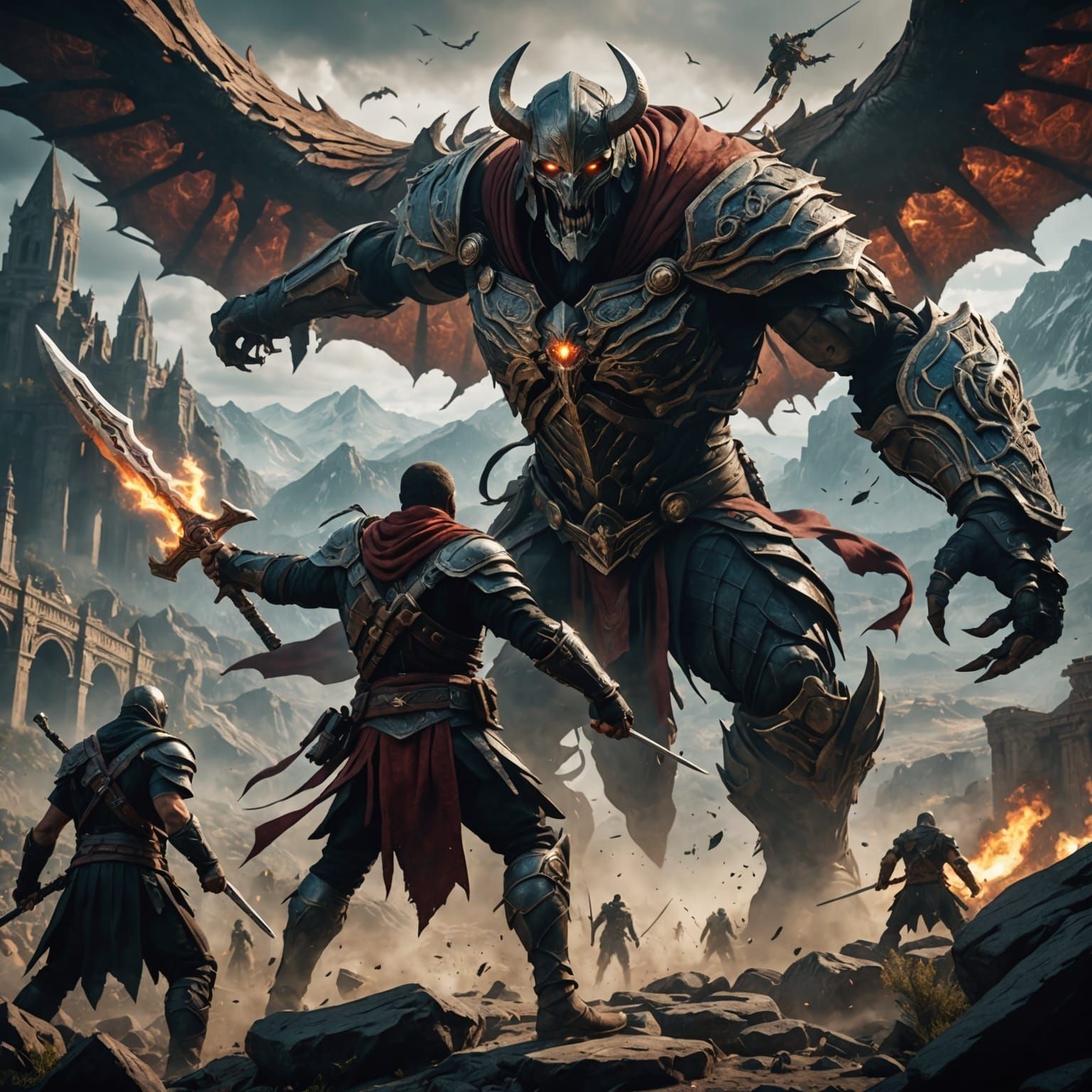 Assassin Battles Titan: Detailed Fantasy Concept Art