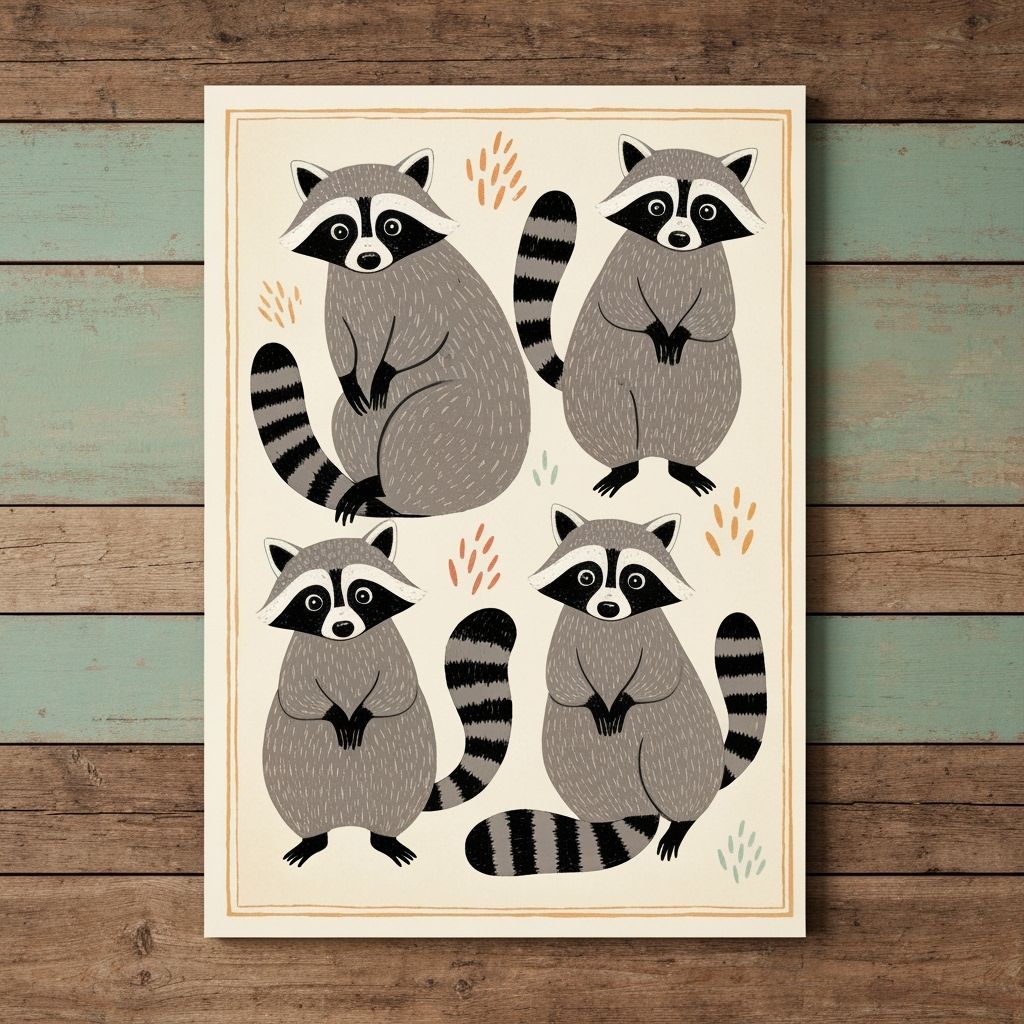Playful Raccoons in Whimsical Illustrated Style