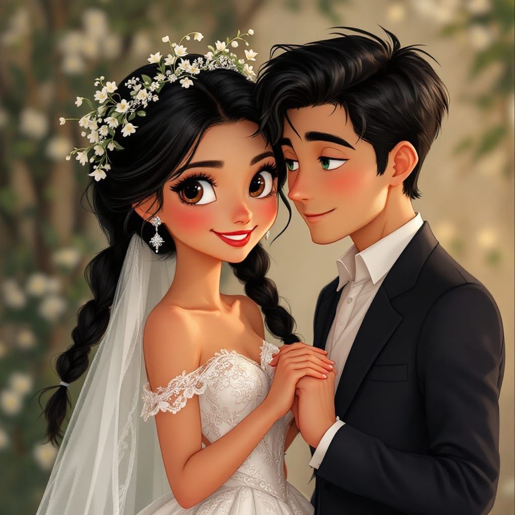 Romantic Disney-Inspired Wedding Scene with Whimsical Detail...