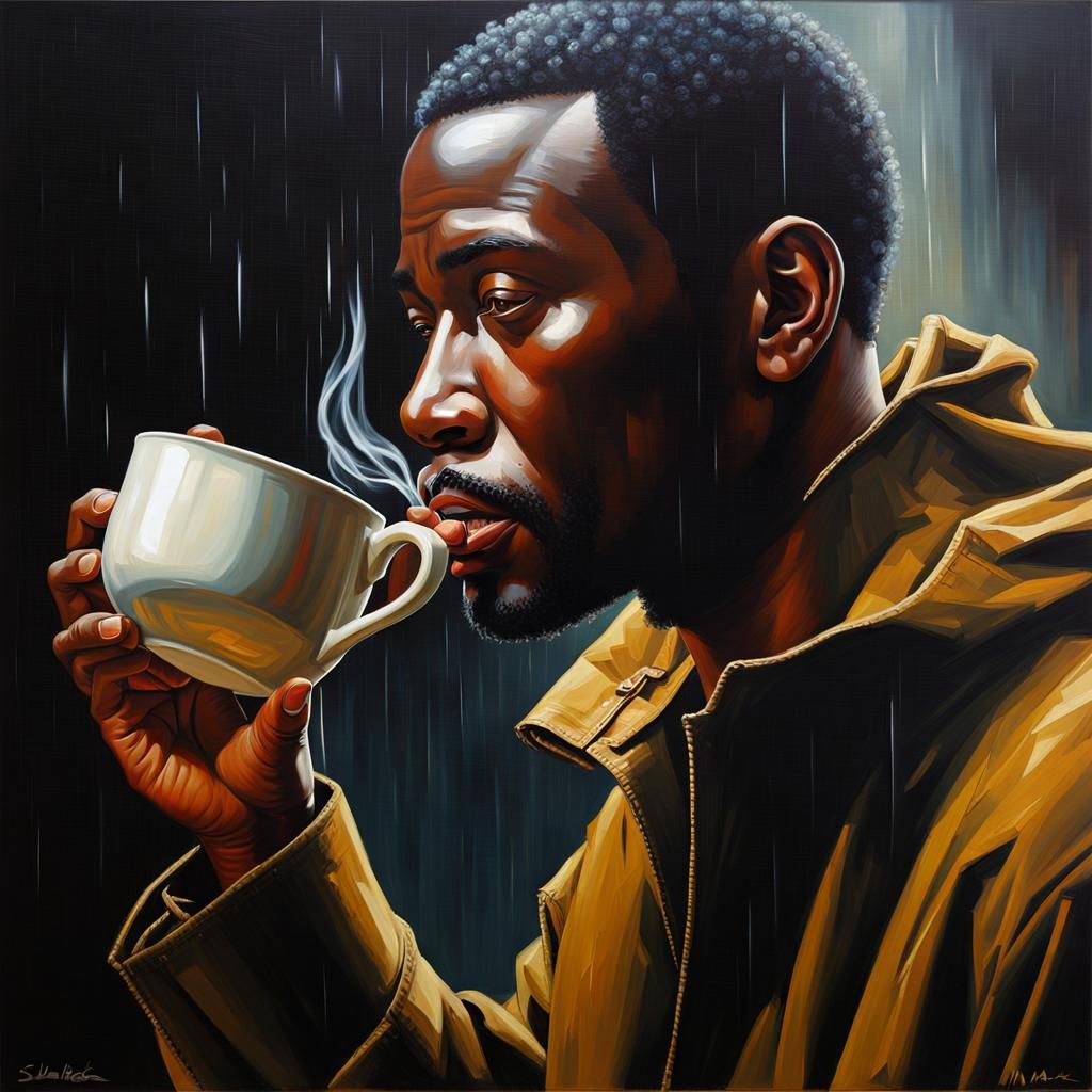 Rainy Day Coffee: An Oil Painting in Chiaroscuro