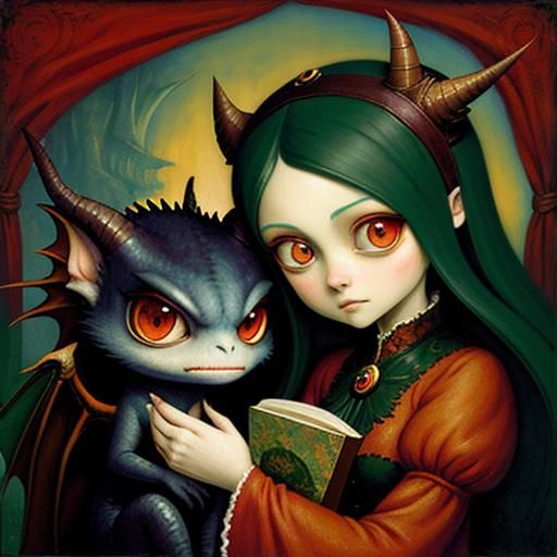 Cute Dragon Portrait in Storybook Style Painting