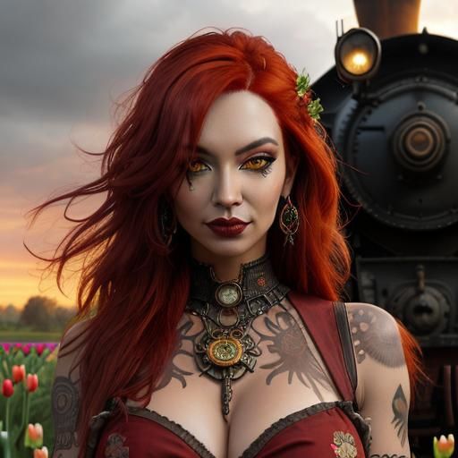 Steampunk Dancer in a Magical Steampunk Garden