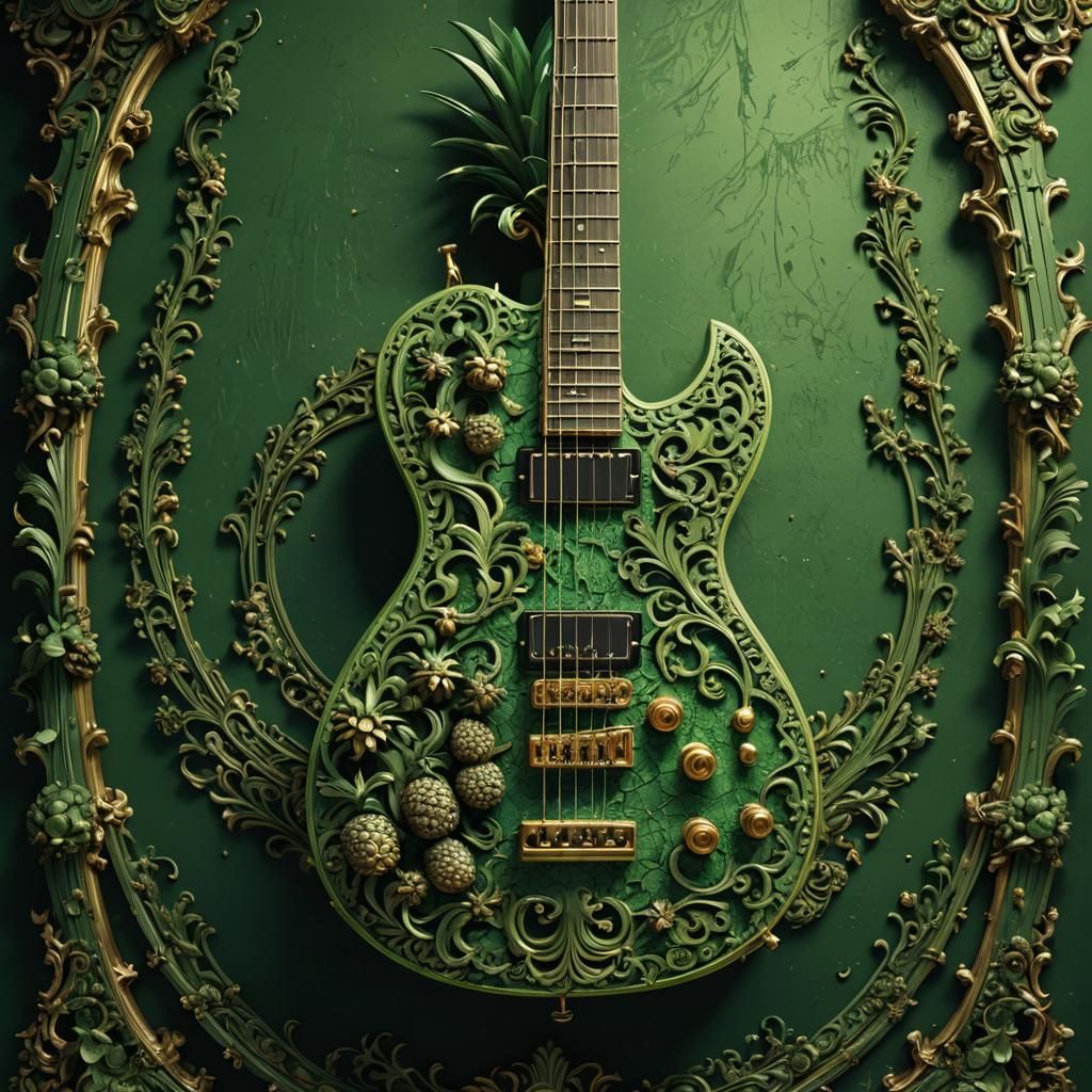 Pineapple Guitar in Ornate Digital Art Style