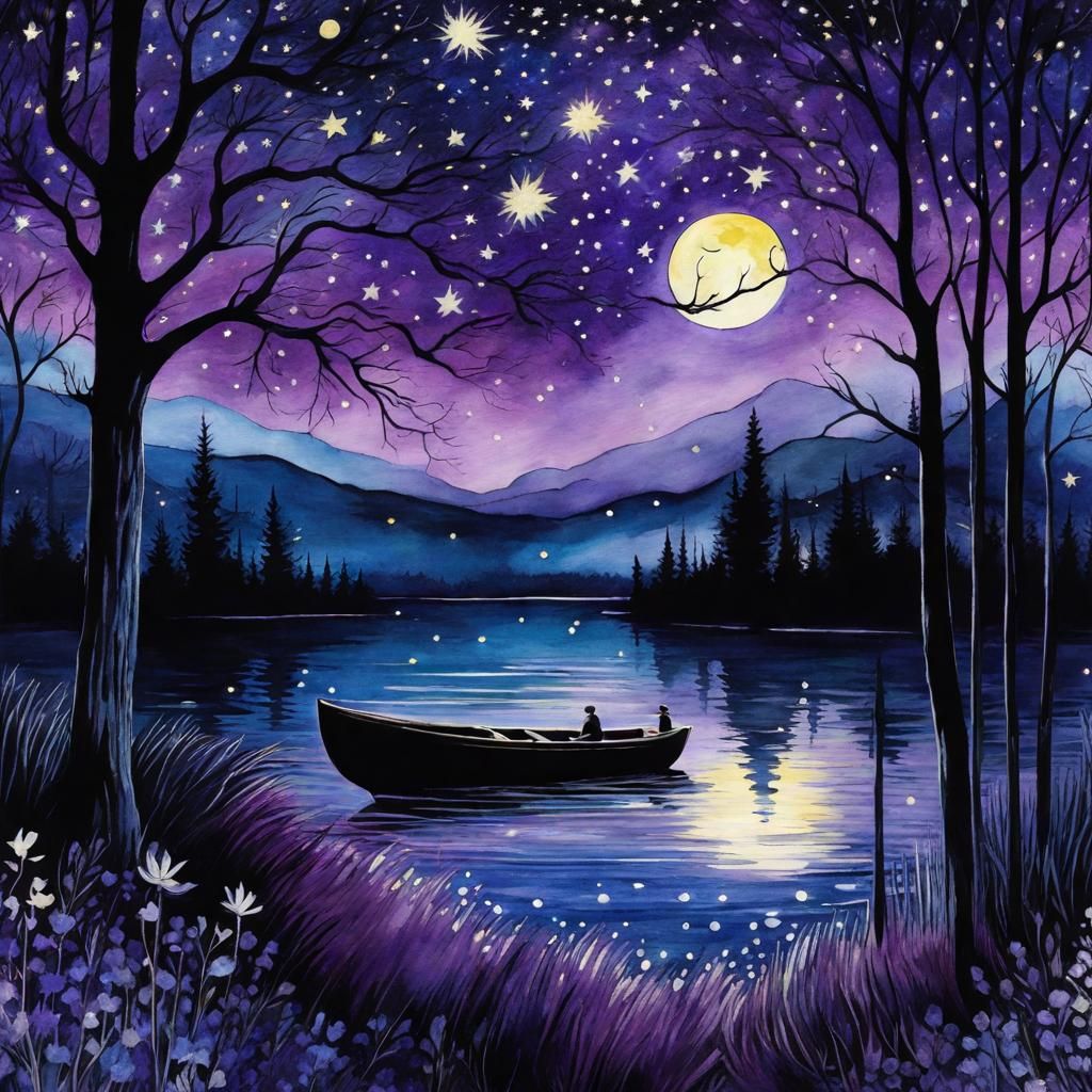 Gothic Starry Night in Tim Burton Style