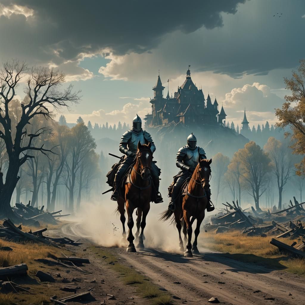 Knight Returns Home: Hyperrealistic Cinematic Landscape