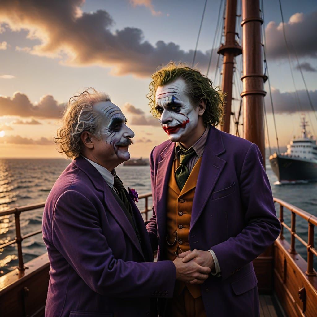 Joker and Einstein Share a Surreal Moment on the Titanic
