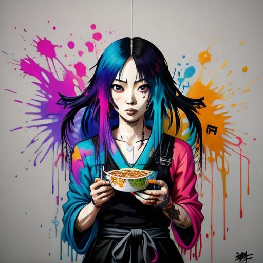 Japanese Gothic Girl's Spaghetti Feast: Graffiti Art