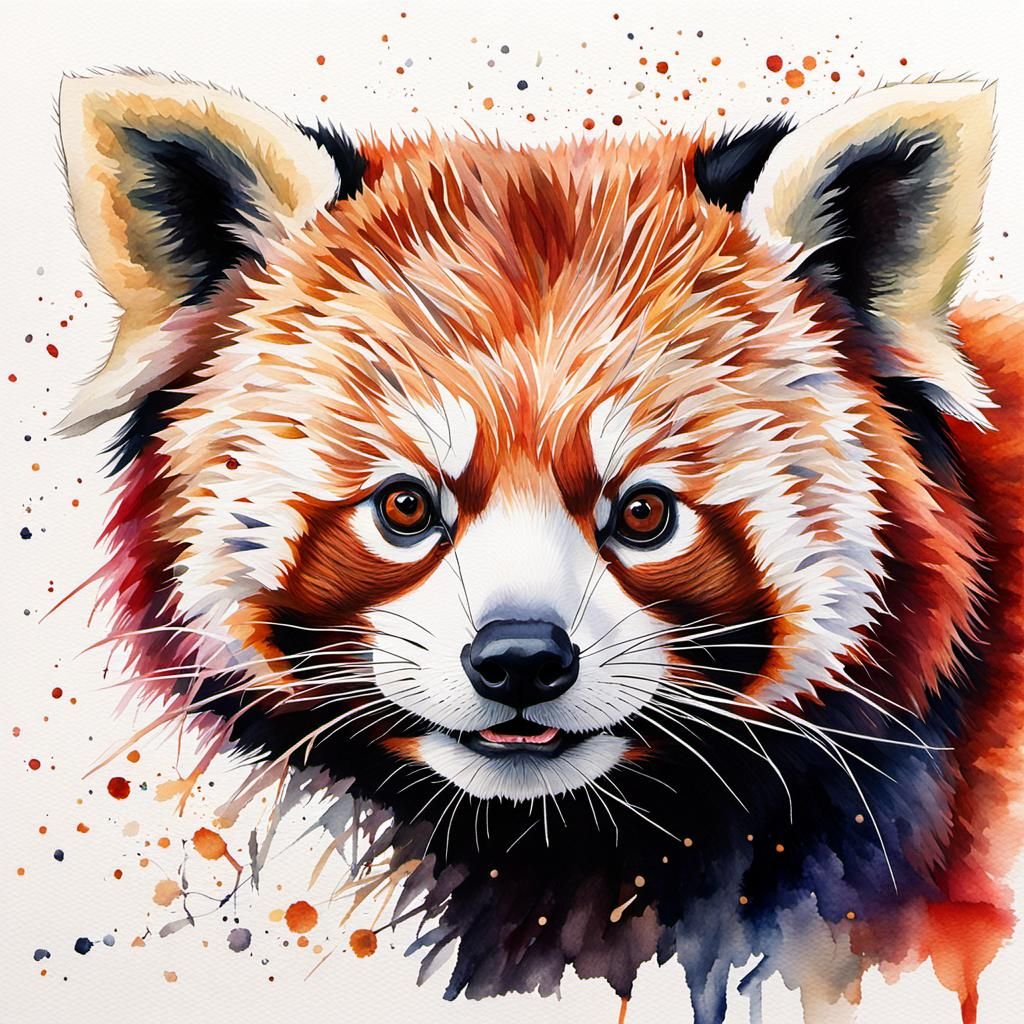 Watercolor Red Panda Portrait in Detailed Style