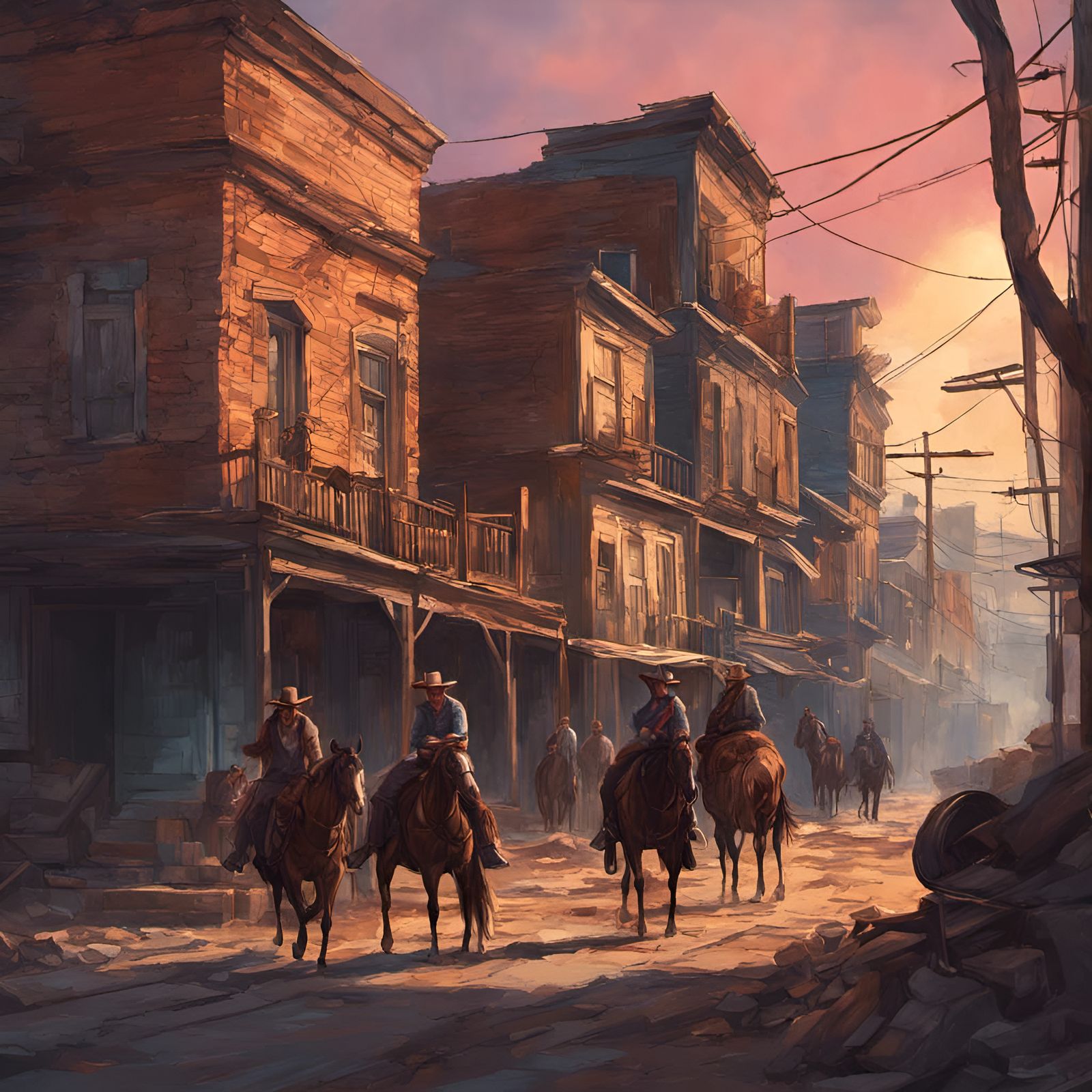 Hyperrealistic Cowboys in a Deserted Town