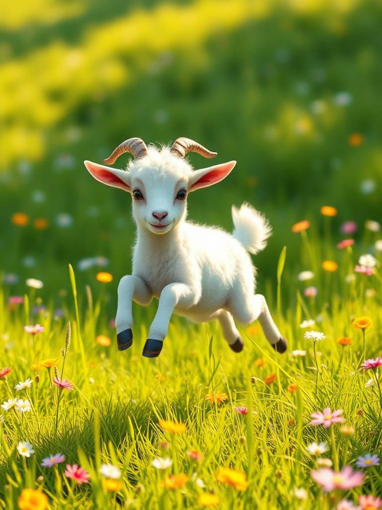 Hyperreal Goat-Sheep Creature in Lush Meadow