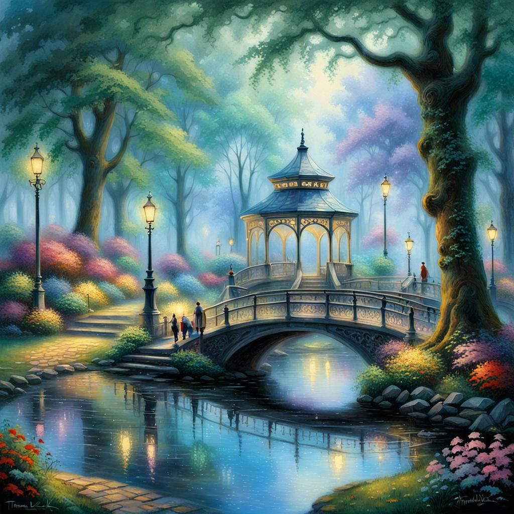 Ethereal Park Scene in Kinkade Style