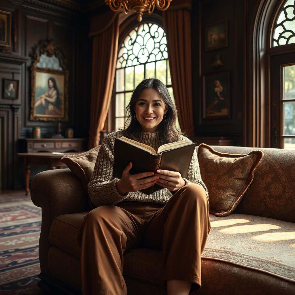 Cozy Woman Reading: Hyperrealistic Portrait