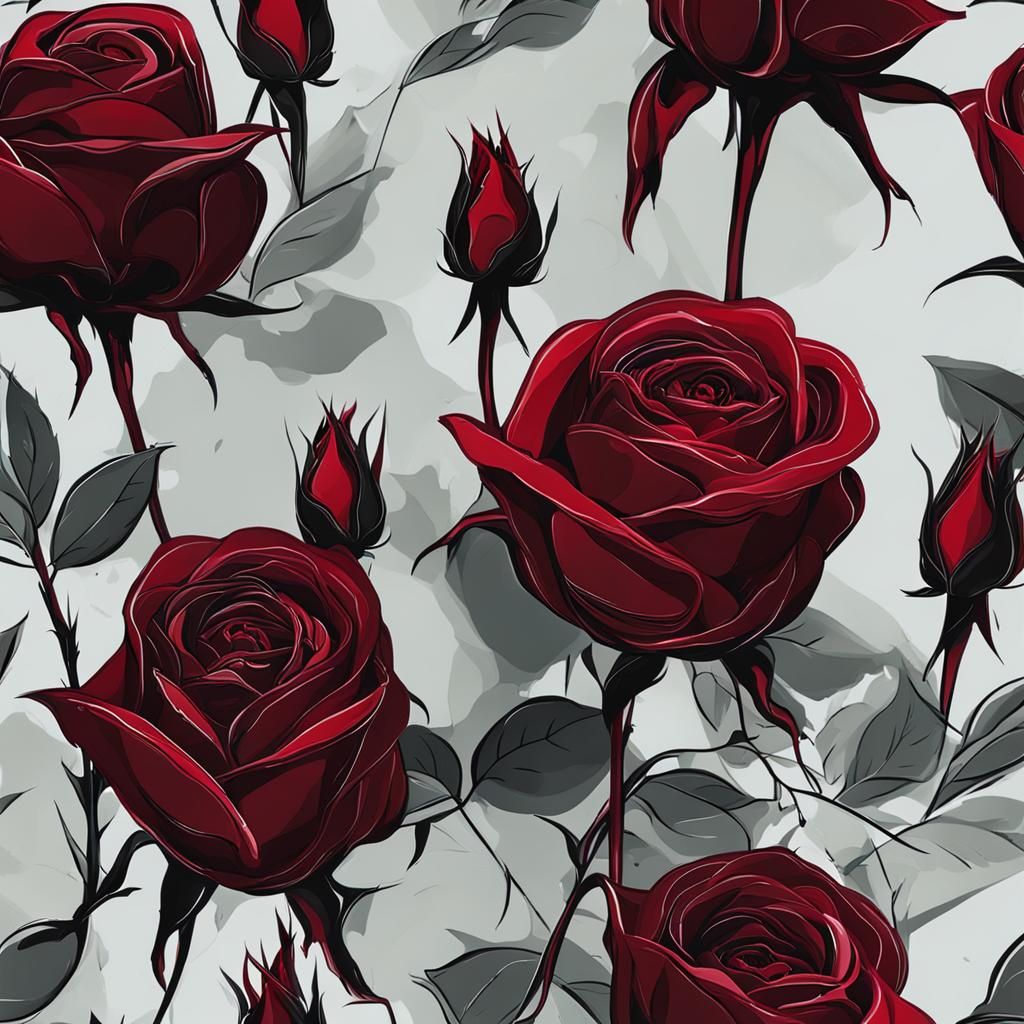 Abstract Dark Red Rosebuds with Complementary Colors
