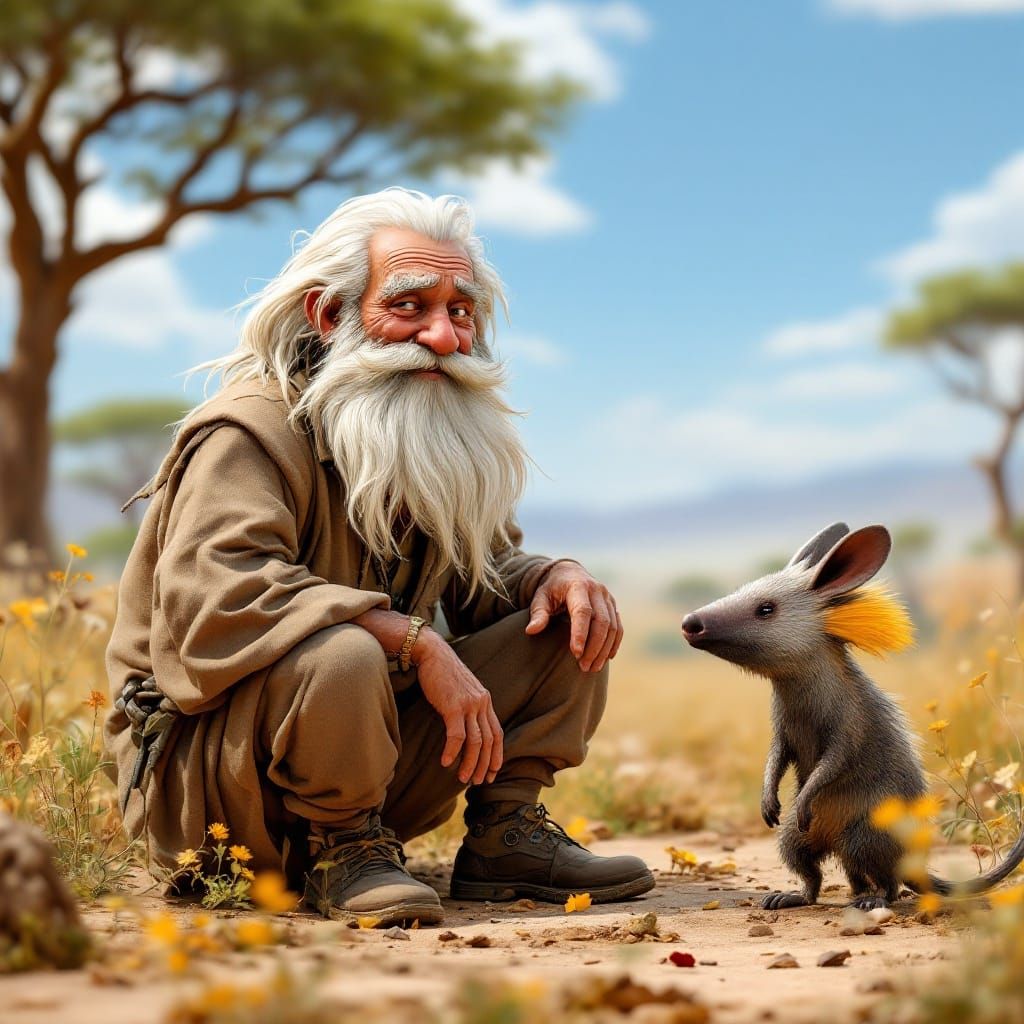 Aardvark Chat: Old Man in Photorealistic African Scene