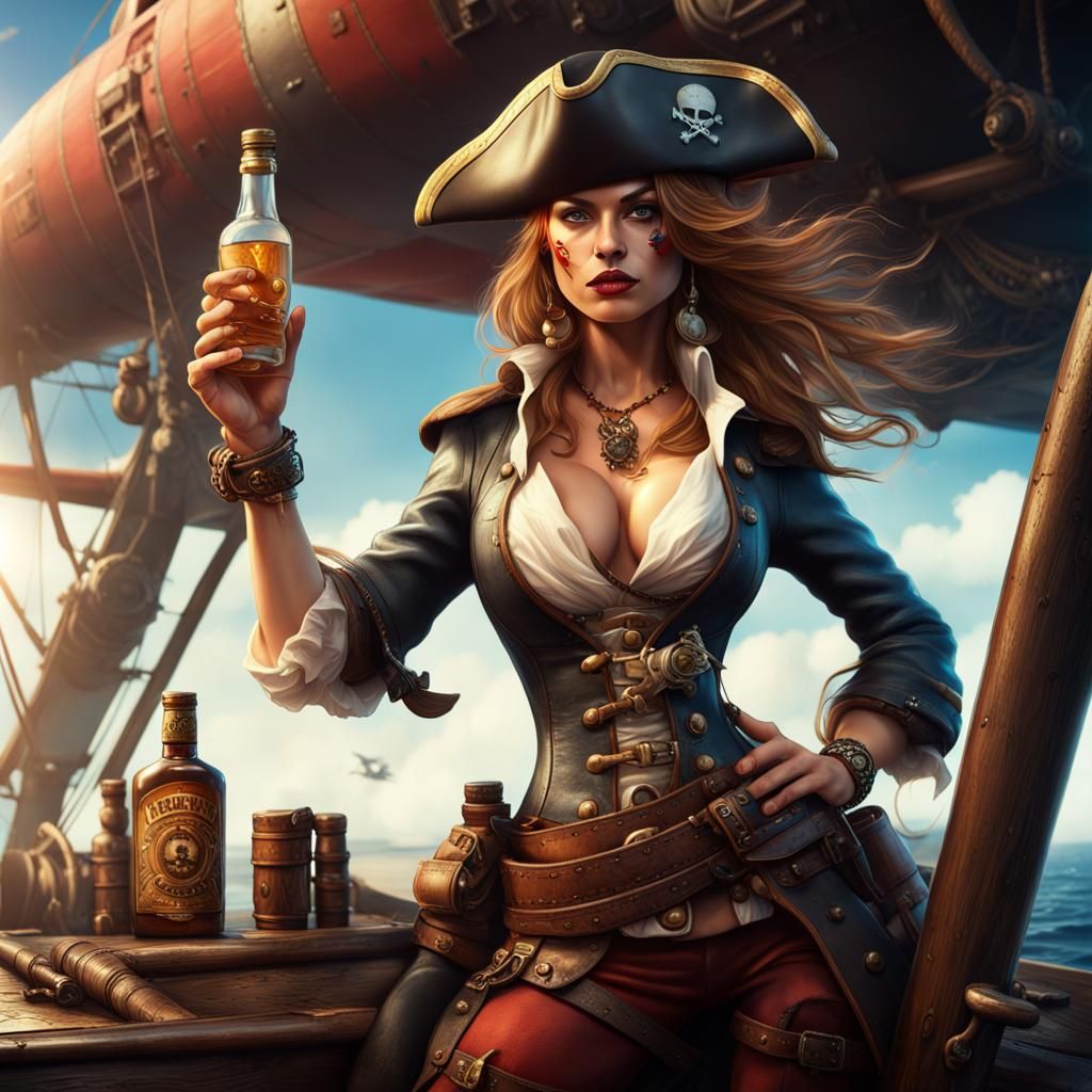 Stunning Female Pirate in Airplane Nose Art Style