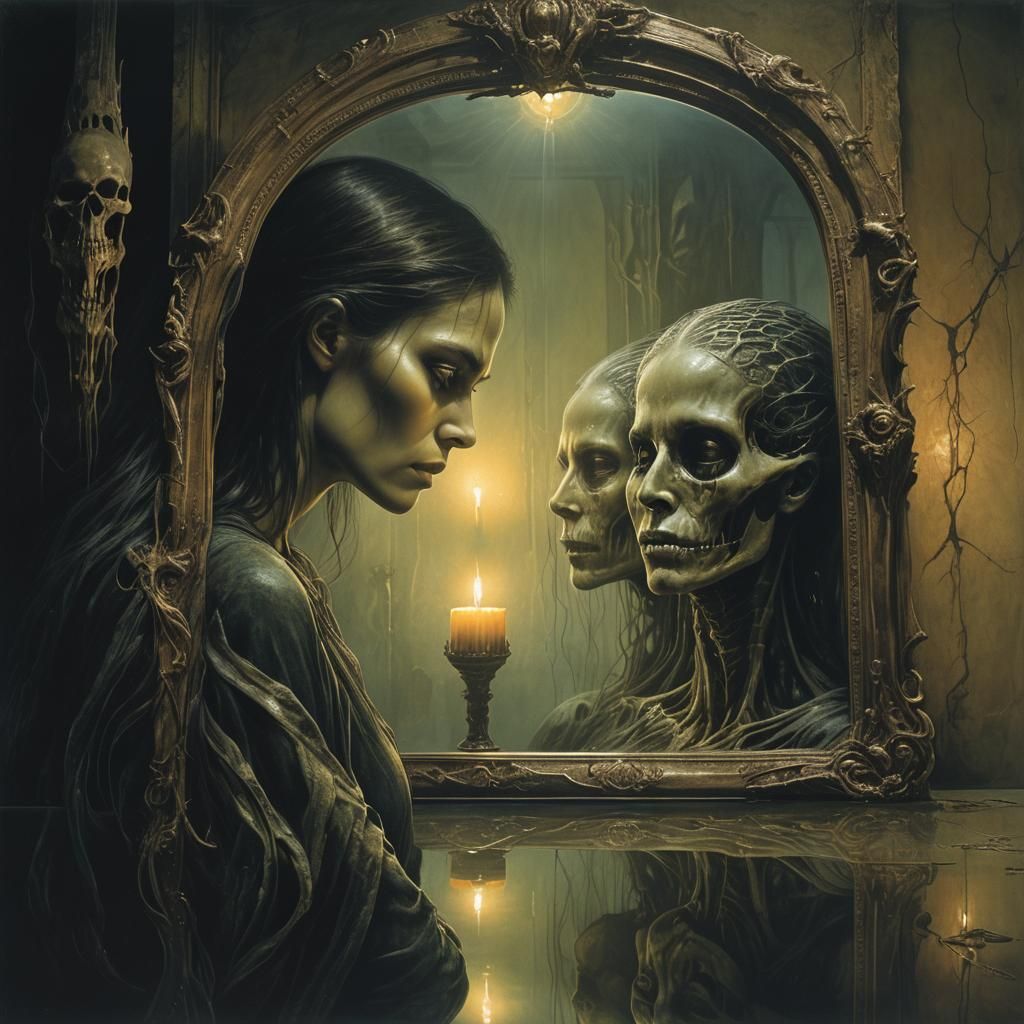 Woman's Reflection: Gothic Horror Concept Art