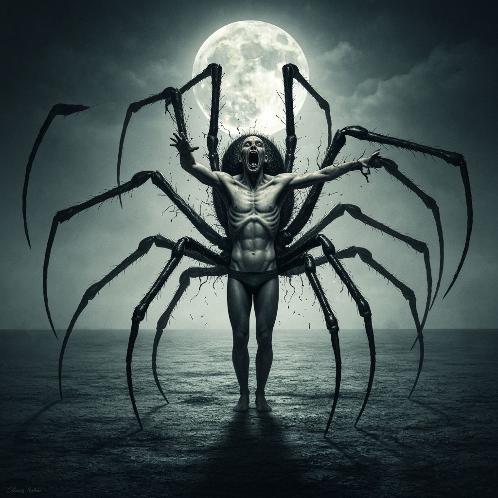 Human Transforms Into Giant Black Widow Spider