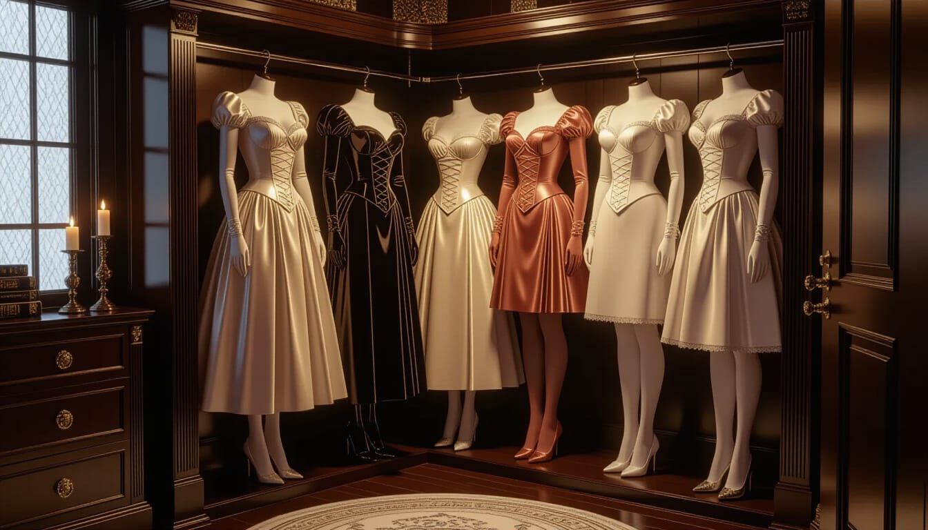 Victorian Walk-In Wardrobe with Glossy Outfits