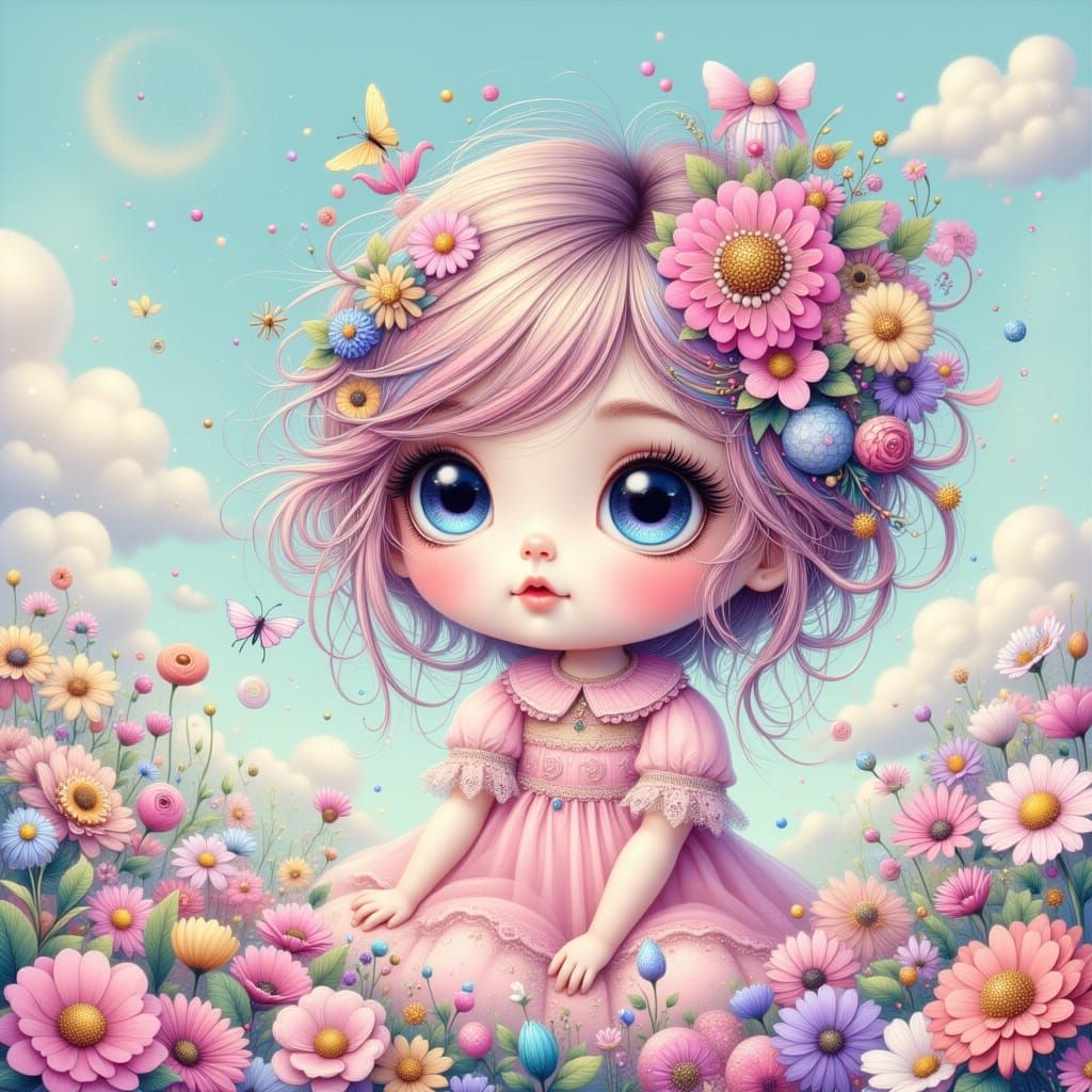 Cute Girl in Pastel Fantasy World