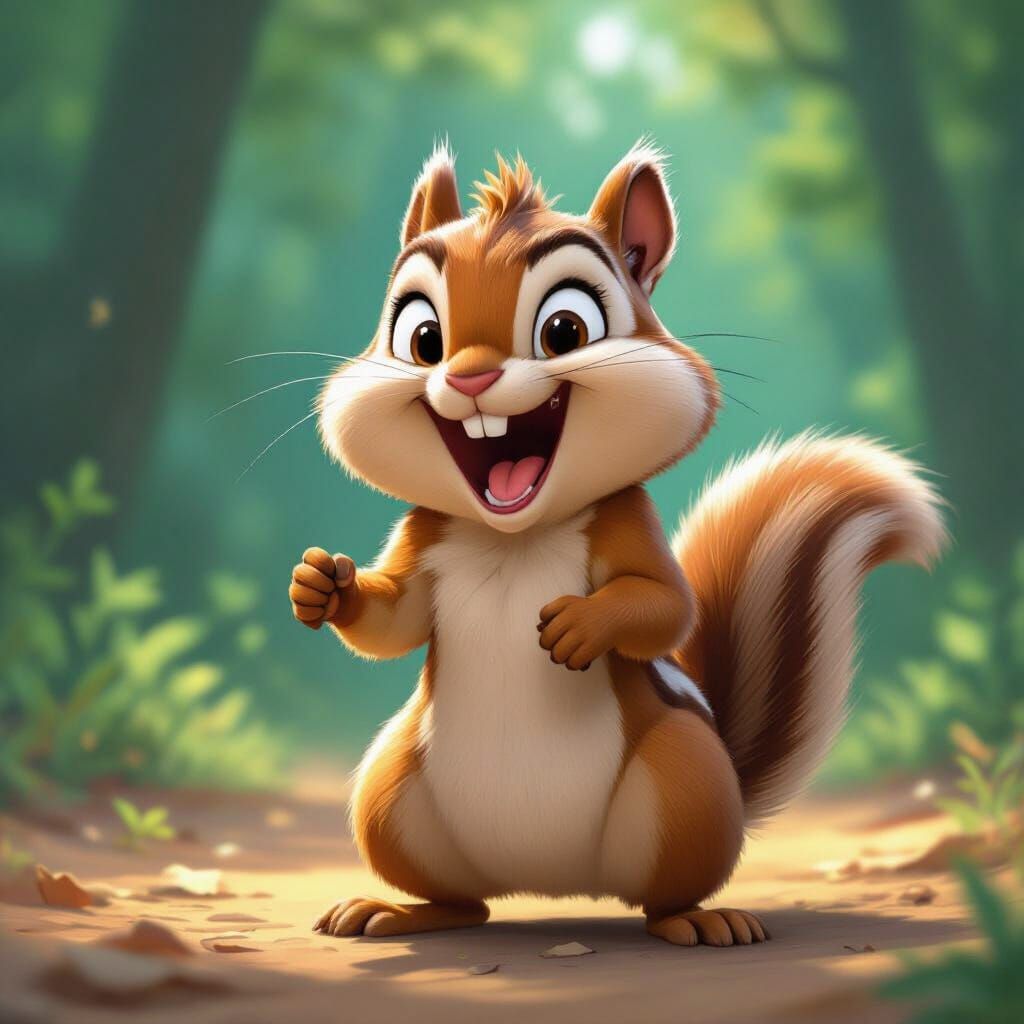 Hyperactive Chipmunk Laughing Maniacally in Forest