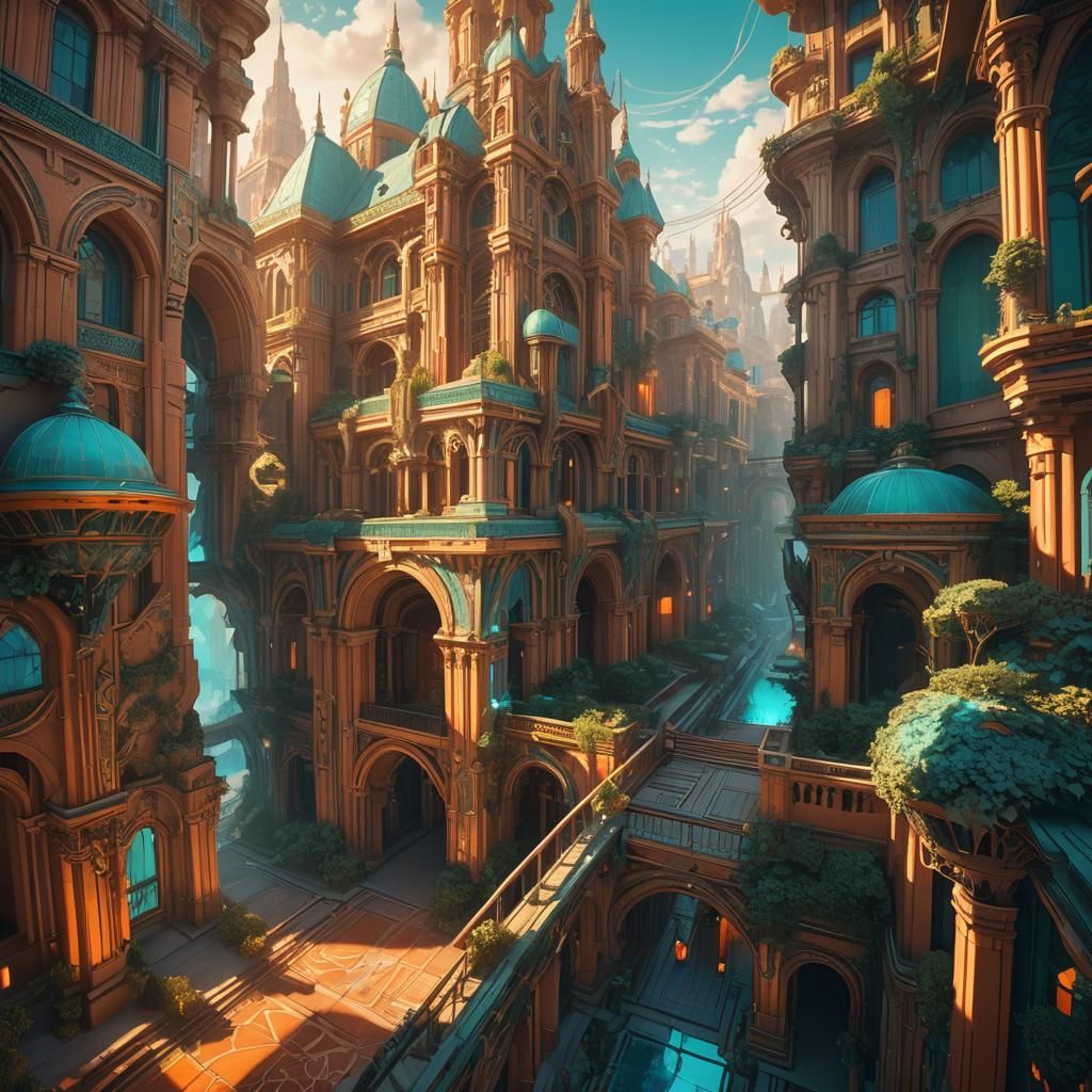 Majestic Forerunner Landscape with Art Nouveau Elements
