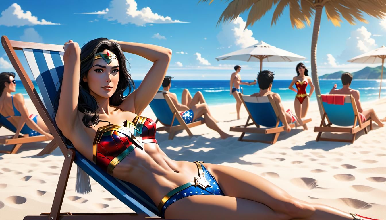 Wonder Woman relaxing on the beach