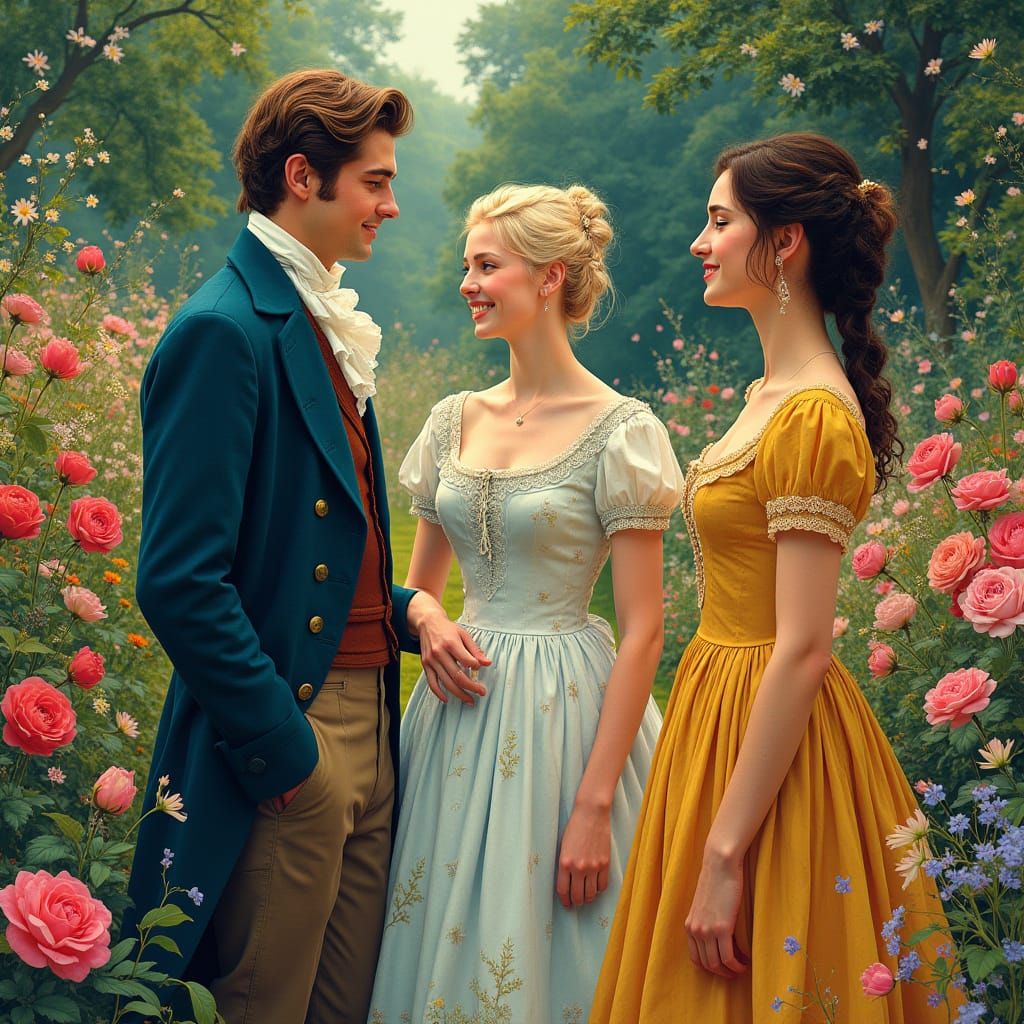 Regency Garden Scene in Abstract Vector Fractal Style