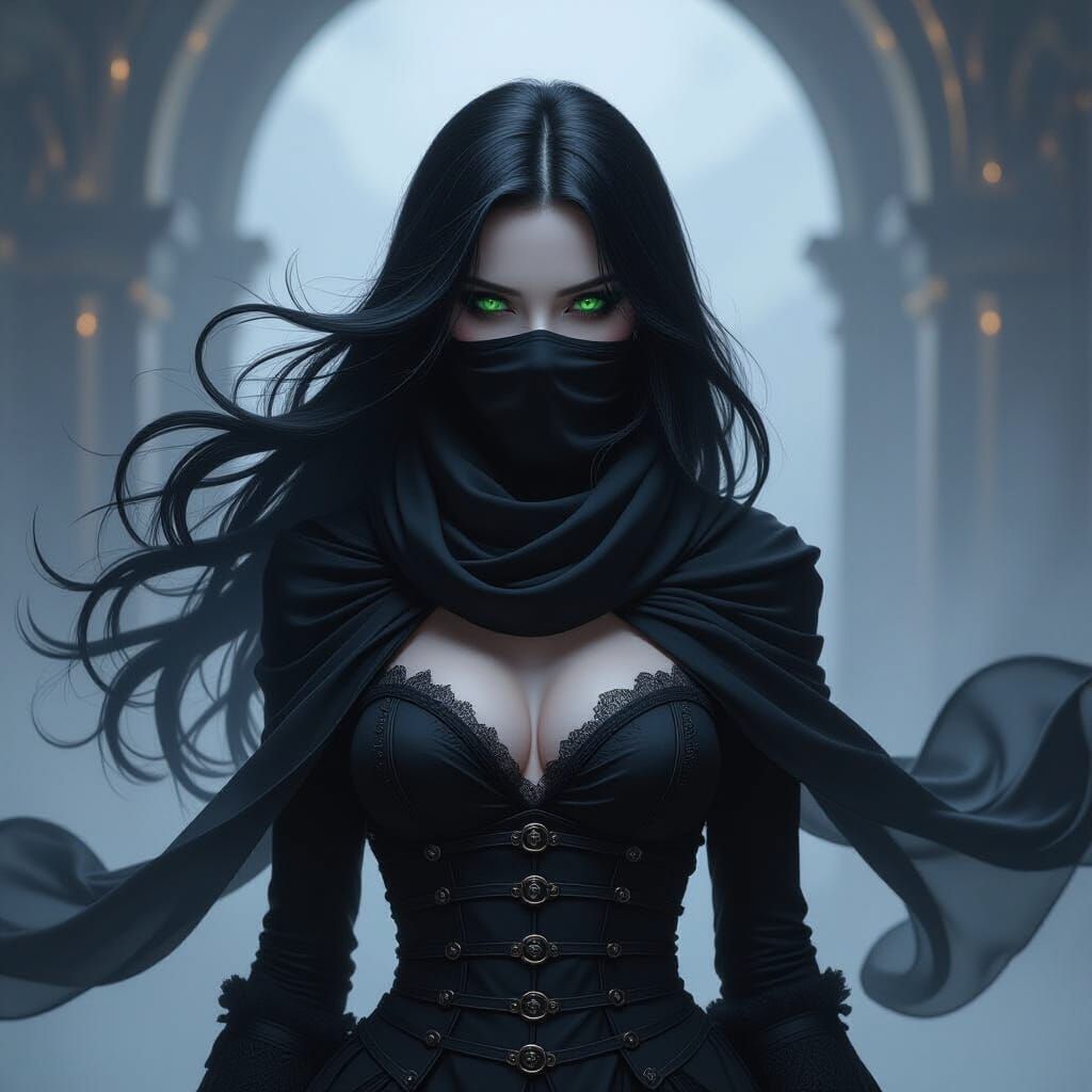 Mysterious Woman in Gothic Fashion, Ethereal Energy Wisps