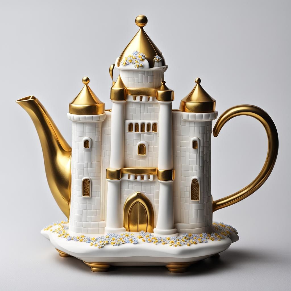 Art Deco Castle Teapot with Forget-Me-Nots