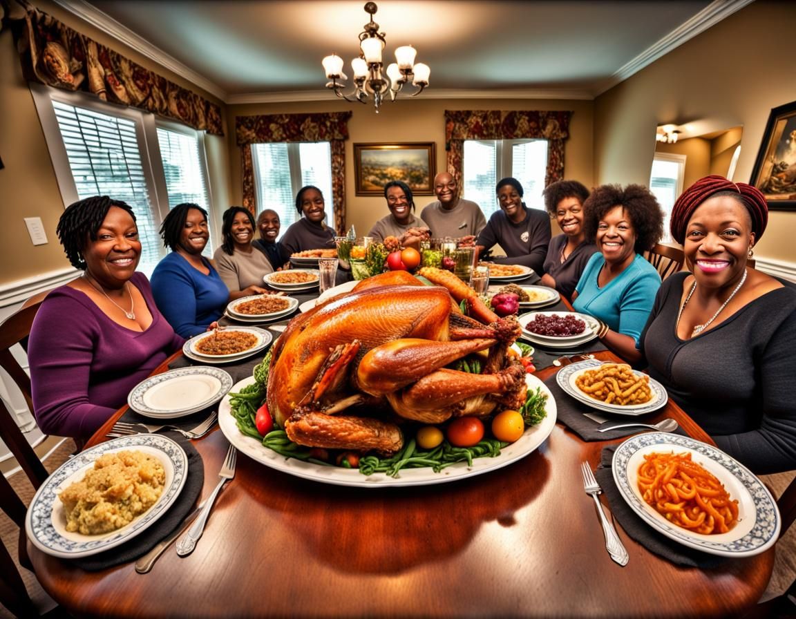 Thanksgiving Feast with Fisheye Lens in Hyperrealistic Style