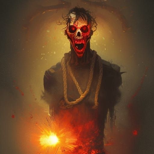 Furious Undead Man Buried in Grave, Digital Art