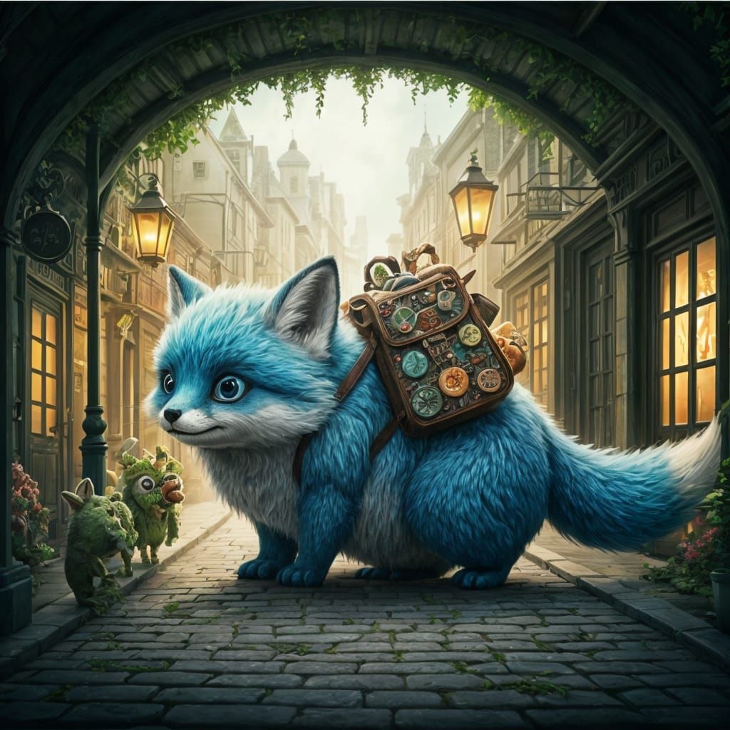 Chubby Fox in Whimsical Miniature Town